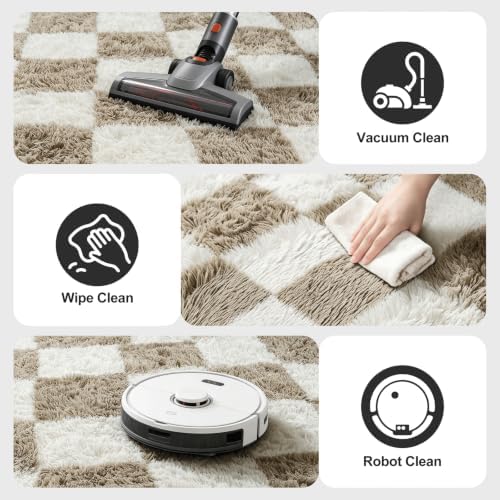 Large Shag Area Rug for Bedroom, 9x12 Ft Beige and White Area Rug Classic - Image 6