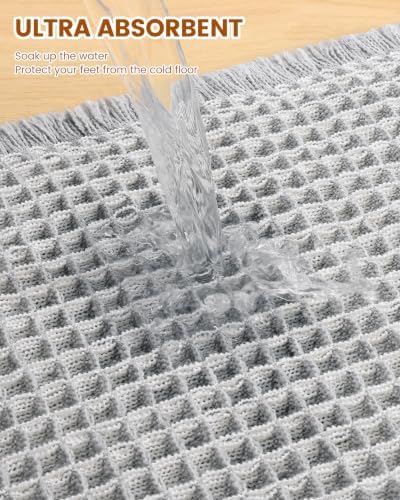 Smiry Waffle Bath Mat 60X16, Soft Absorbent Bathroom Rug, Lightgrey & Cream - Image 5