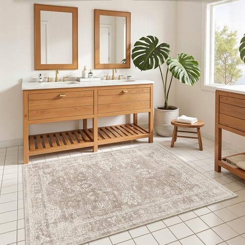 Madane 3x5 Area Rugs for Entryway, Washable Neutral Soft Rugs Brown/Sand - Image 3