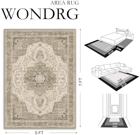 6x9 Washable Area Rug Brown Non Slip Distressed Carpet - Image 2