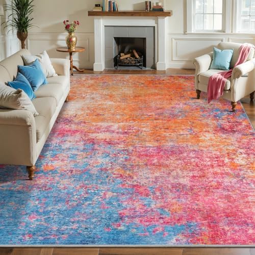 Colorful Abstract 5x7 Washable Area Rugs by Tangsoo