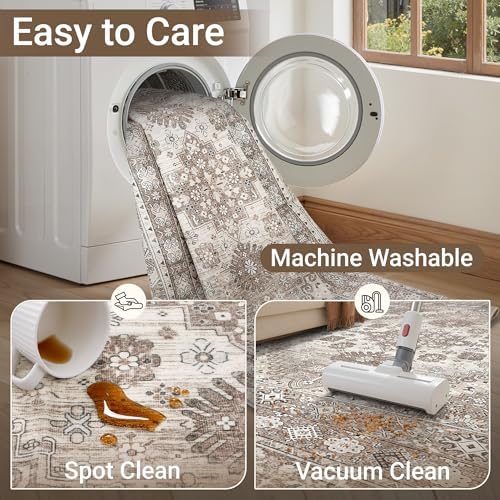 befbee 2x6 Hallway Runner Rug Non Slip Washable Kitchen Rugs Brown - Image 5