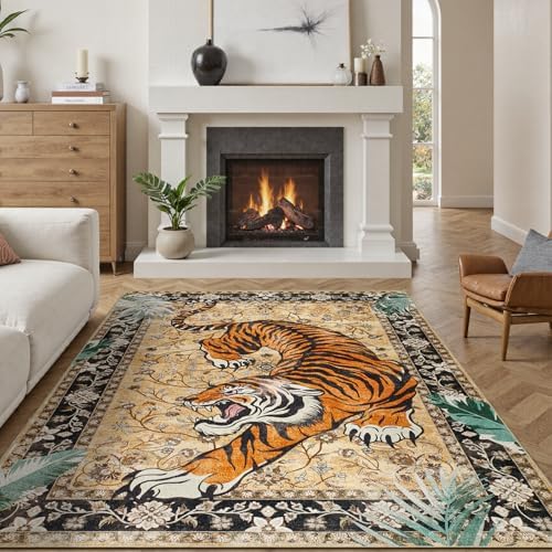 DCX Washable 6x9 Tiger Area Rug, Soft Low Pile Carpet, Kid & Pet Friendly - Image 4