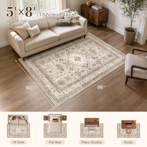 cotiled 5x8 Area Rug for Living Room, Traditional - Image 2