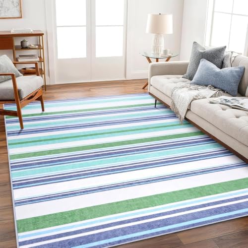 Area Rug 4x6 Blue Rug Washable Rugs Non Slip Low Pile Small Carpet - Image 3