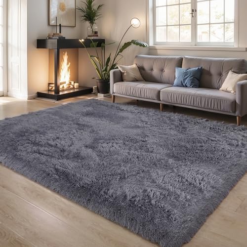 4x6 Thick Grey Fluffy Shag Rug for Bedroom, Plush Washable Carpet - Image 6