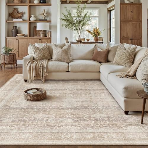 HUGEAR Beige Washable 6x9 Area Rugs by HUGEAR