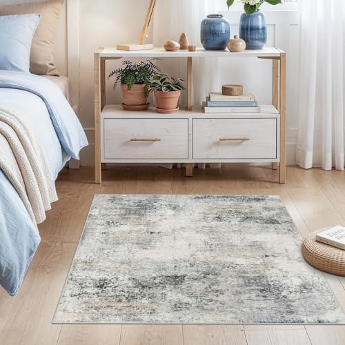 HILORUUG 3x3 Rug Square Washable: Soft Non Slip Abstract Runners Blue Grey - Image 5