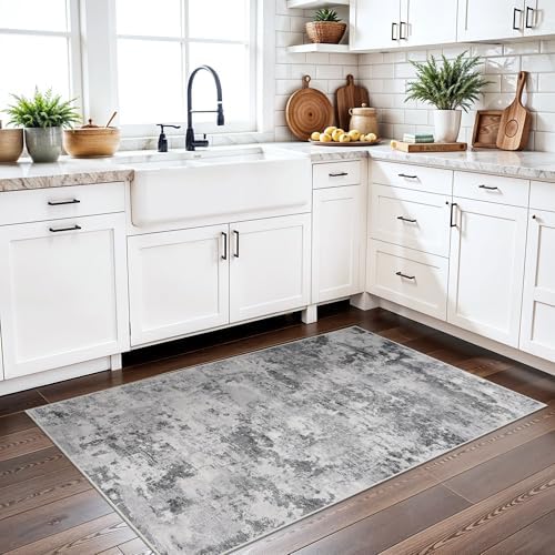 HILORUUG 2x3 Rug Washable Entryway: Non Slip Abstract Area Rugs Black Grey - Image 2