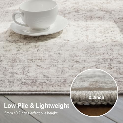 FMFUNCTEX 2x5 Hallway Runner Rug Washable Beige Neutral Vintage Distressed - Image 5