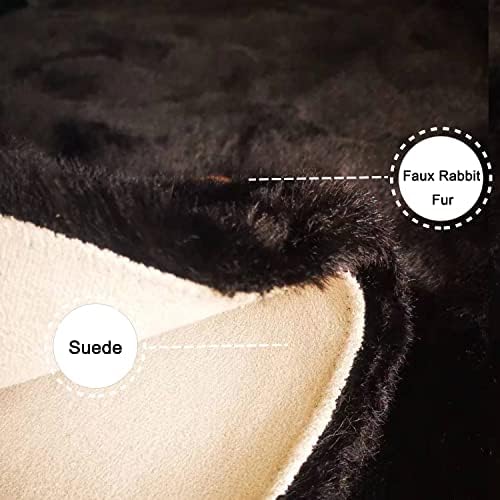 Ghouse Faux Rabbit Fur Round Rug 5ft Black Round Rugs - Image 3