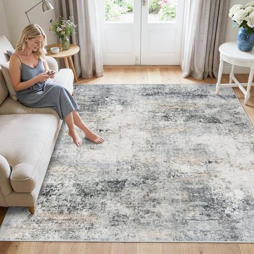 6x6 Rug Square Living Room: Washable Soft Modern Abstract Area Rug Bluegrey - Image 4