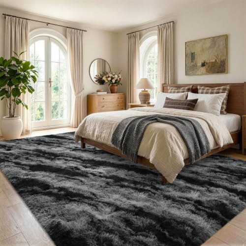 4x6 Black Fluffy Soft Area Rug Non-Slip - Image 3
