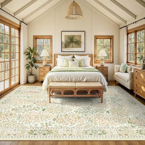 8x10 Area Rugs, Machine Washable Low Pile Floral Rugs - Image 3