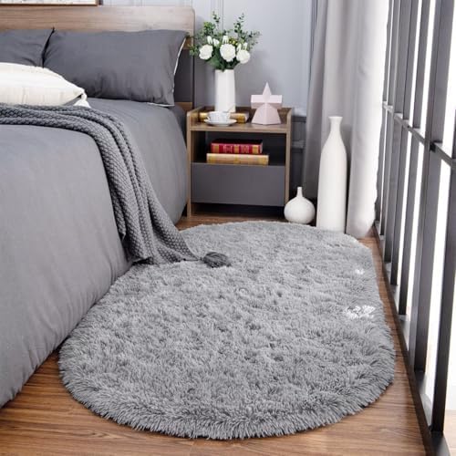 Noahas 2.8x6.3 Grey Fluffy Soft Oval Rug Non-Slip - Image 2