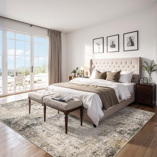 PLHXFR 10x12 Area Rug Living Room: Abstract Washable Carpet Brown Black - Image 2