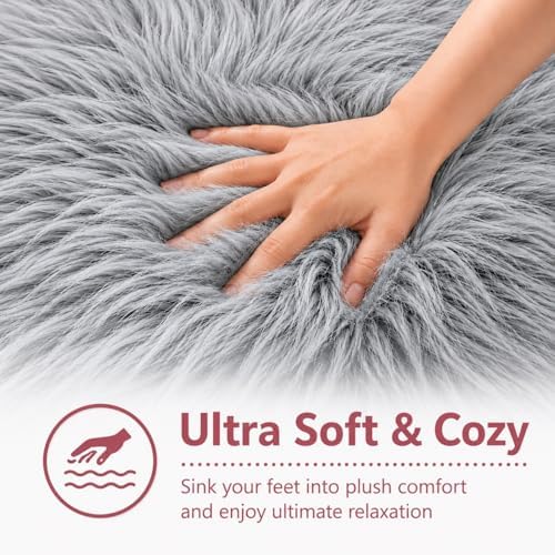 EasyJoy Faux Sheepskin Rug, Fluffy Faux Fur Rug, Ultra Soft Shag Area Rug - Image 6