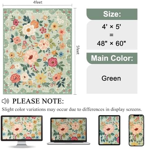DUKINO 4x5 Area Rug for Entryway, Soft Floral Washable Rug Non Slip - Image 2