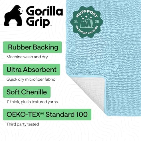 GORILLA GRIP Bath Rug Mat for Bathroom, Absorbent Chenille, 30x20 Sky Blue - Image 2