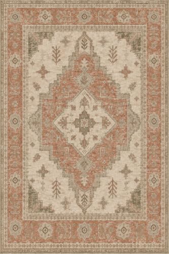 4'x6 Faux Wool Washable Area Rug, Terracotta/Beige by Unknown