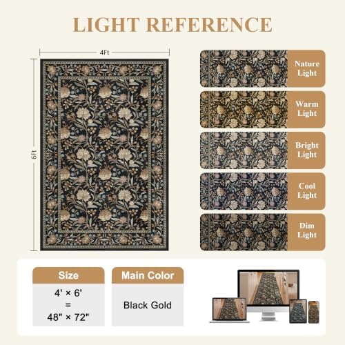 DUKINO 4x6 Area Rug, Washable Vintage Floral Rug - Image 3