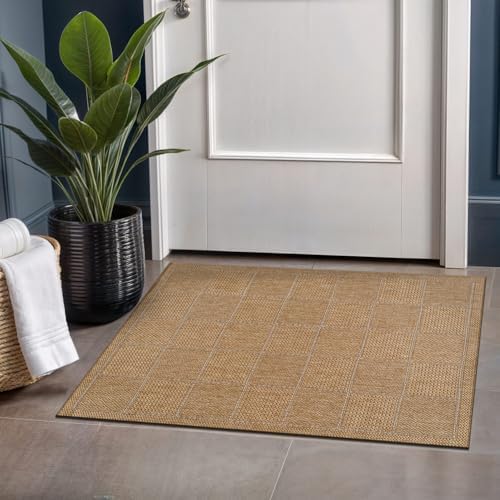 Beverly Rug Easy Jute Checkered Squared Entry Rug 2x3 Washable Durable Indoor by BeverlyRug