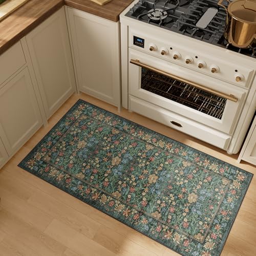 DUKINO 2x4 Rug, Washable Vintage Floral Bathroom Runner Rug - Image 3