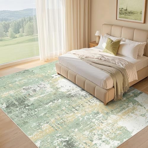 Area Rug Living Room-10X14 Abstract Washable Rug Green - Image 2