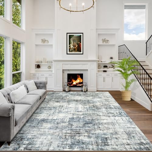 8x10 Area Rugs for Living Room: Washable Abstract Blue Multi Bedroom Carpet by GENTDRIZZ