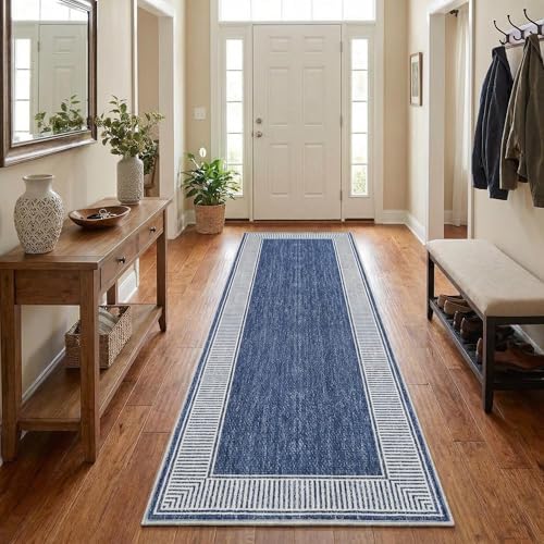 Garvee Runner Rug 2x6 Washable Hallway Runner Rug Bordered Design Blue - Image 2