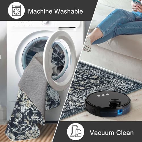 KILOCOCO Area Rug 4x6 Entryway Rug Washable Rugs, Midnight Navy - Image 4