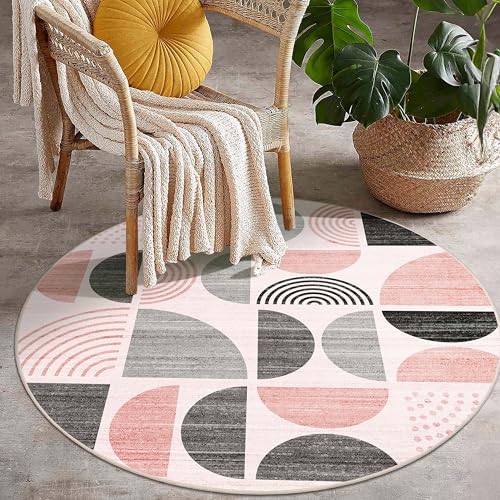 MUJOO Round Rug 4ft Small Circle Area Rug Washable Non Slip Modern Abstract - Image 7