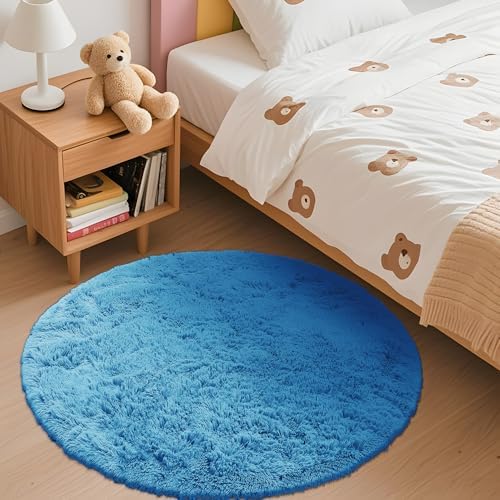 OLANLY Bright Blue Round Rugs for Bedroom - Image 3