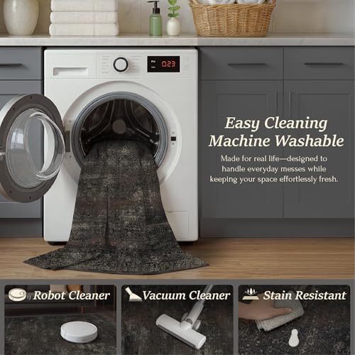 Black 3x5 Washable Entryway Rug, Non Slip Indoor Kitchen Rug, Dark Charcoal - Image 4