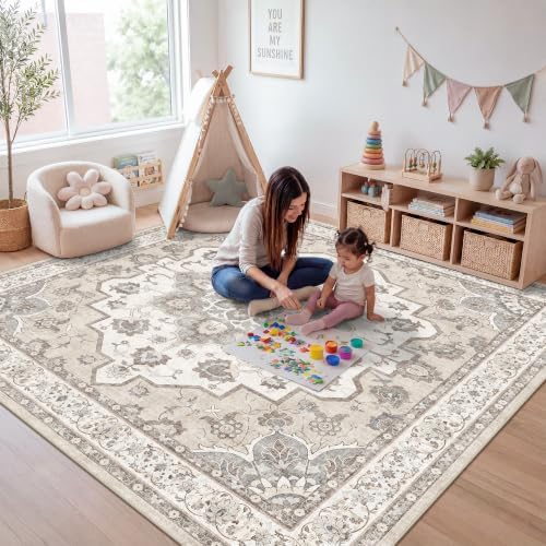 11x11 Living Room Square Rug: Washable Non Slip Stain Resistant Area Rug - Image 3