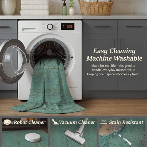 Turquoise 8x10 Washable Area Rugs - Image 4
