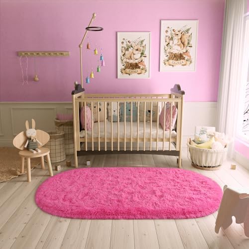 LOCHAS Bedroom Rug 2.6' x 5.3', Hot Pink Fluffy Area Rug - Image 4