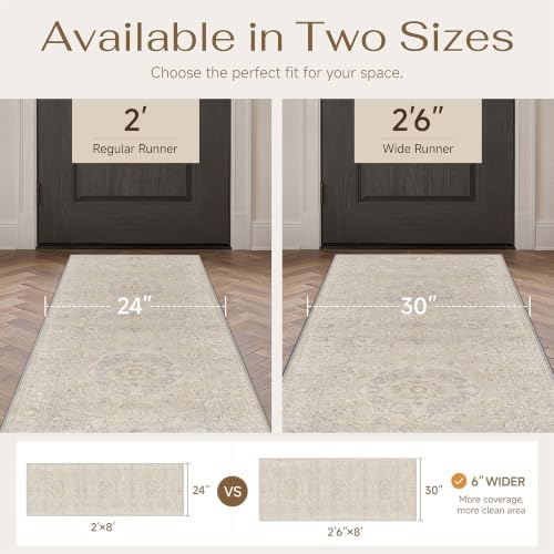 2'6x8 Beige Runner Rug Vintage Carpet - Image 2