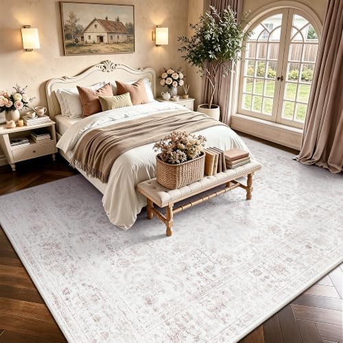 8x10 Area Rugs for Living Room, Washable Vintage Retro Floral Rug, Low Pile Non - Image 4