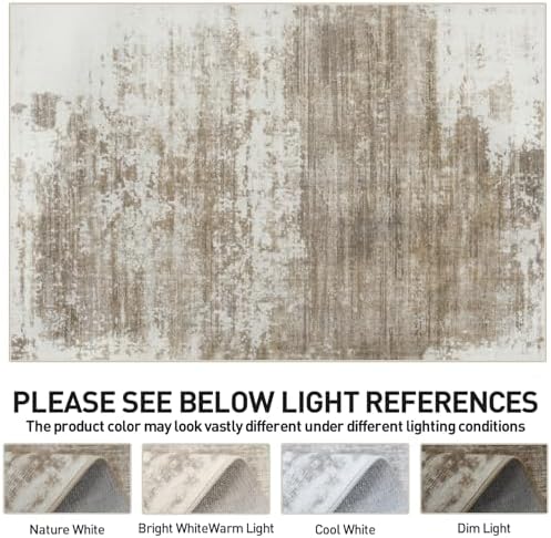 8x10 Area Rugs for Living Room: Washable Abstract Brown White Carpet - Image 6