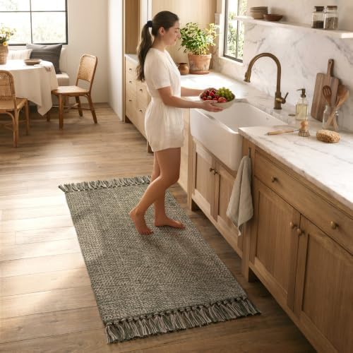 Collive Boho Moss Green Kitchen Runner Rug by Collive
