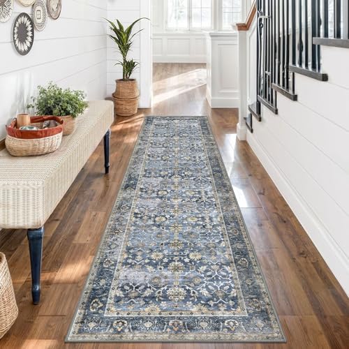 KUTA Vintage Washable Runner Rug 2x7 Blue Grey Beige Runners - Image 3
