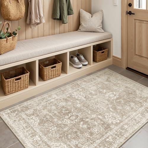 Madane 3x4 Area Rugs for Entryway, Washable Neutral Soft Rugs Brown/Sand - Image 3