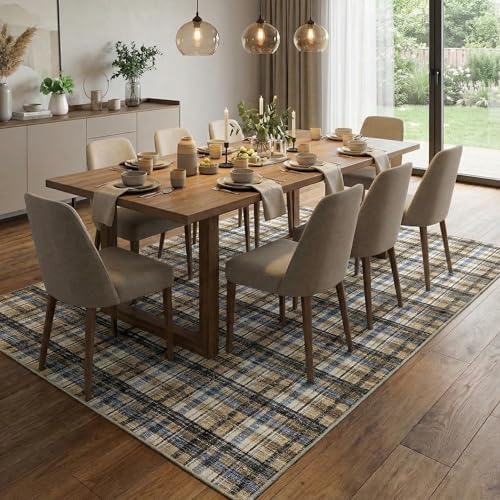 Garvee Large 10x13 Area Rug for Living Room Washable Non Slip Blue&Camel - Image 3