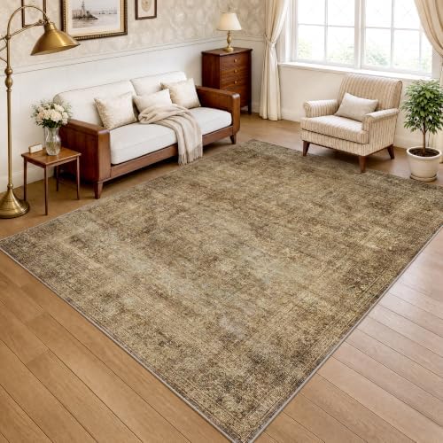 5x7 Washable Brown Neutral Vintage Distressed Area Rug by ugoutry