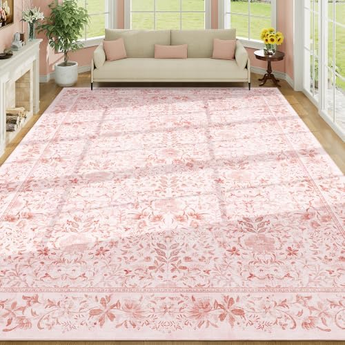 DUKINO 9x12 Area Rug for Living Room, Vintage Floral Washable Rugs - Image 5