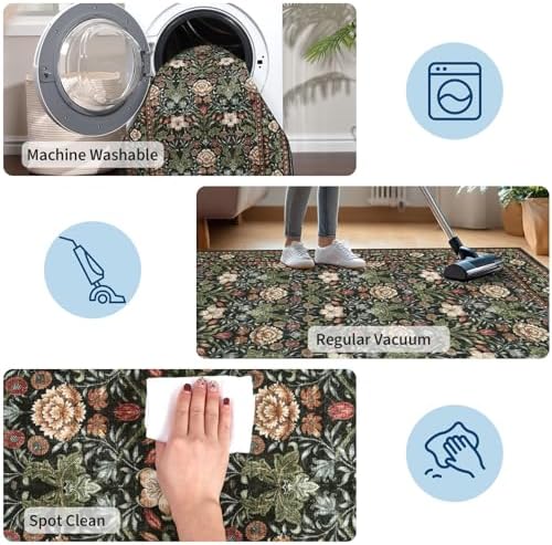 GarveeHome Washable Area Rug 6x9, Soft Vintage Floral Bedroom Rug Non Slip Low - Image 6