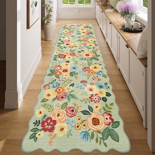 DUKINO 2x7 Runner Rug for Hallway, Floral Washable Rug for Kitchen by DUKINO
