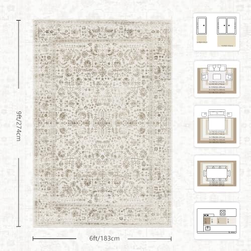 6x9 Area Rugs, Washable Vintage Retro Floral Rug - Image 2
