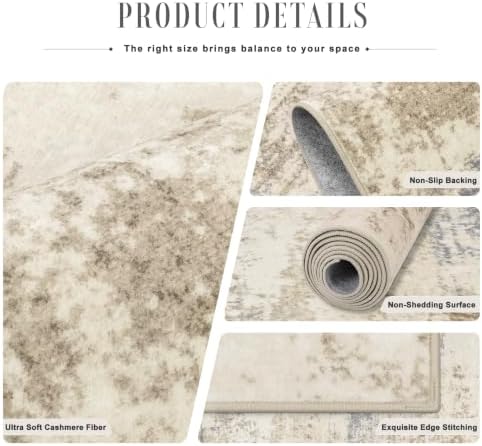 2.6x10 Washable Runner Rug:Modern Abstract Soft Carpet Beige Brown - Image 7